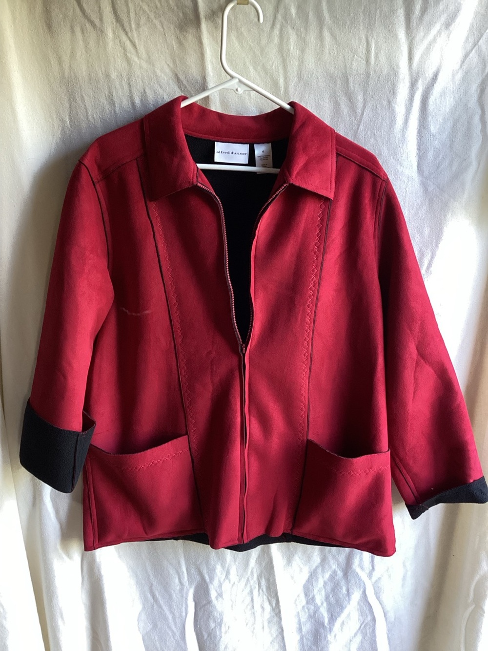 Alfred Dunner Red Zip-Front Utility Jacket with Black Trim